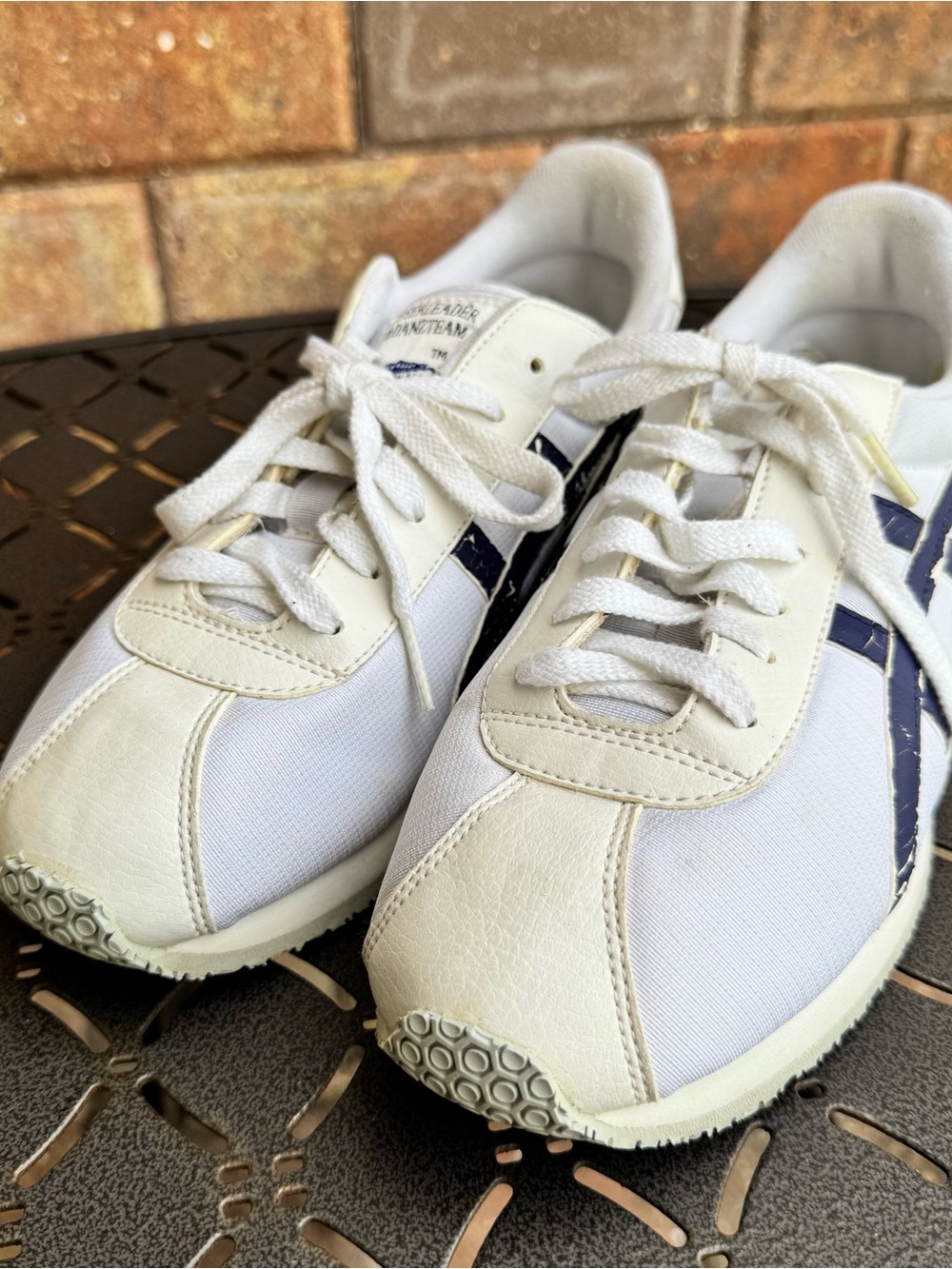Asics Cheer 8 White Sneakers With Navy Accents